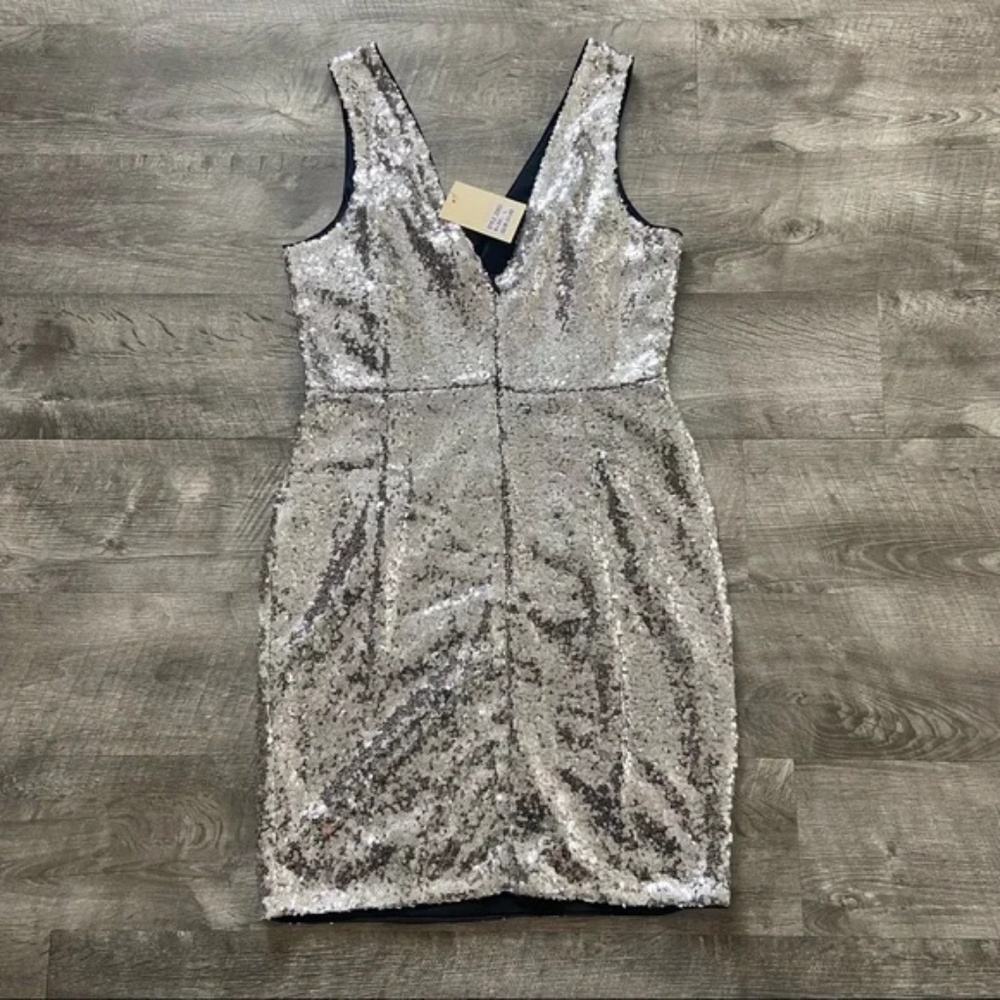 LOVE Point Silver Sequin V-Neck Mini Dress - Picture 2 of 3